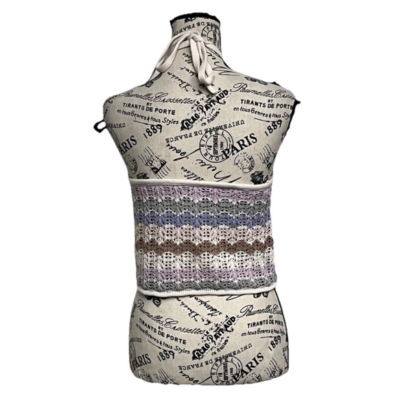 American Eagle Crochet Knit Pastel Striped Halter Top S Boho Crop Top Beach - Picture 4 of 10